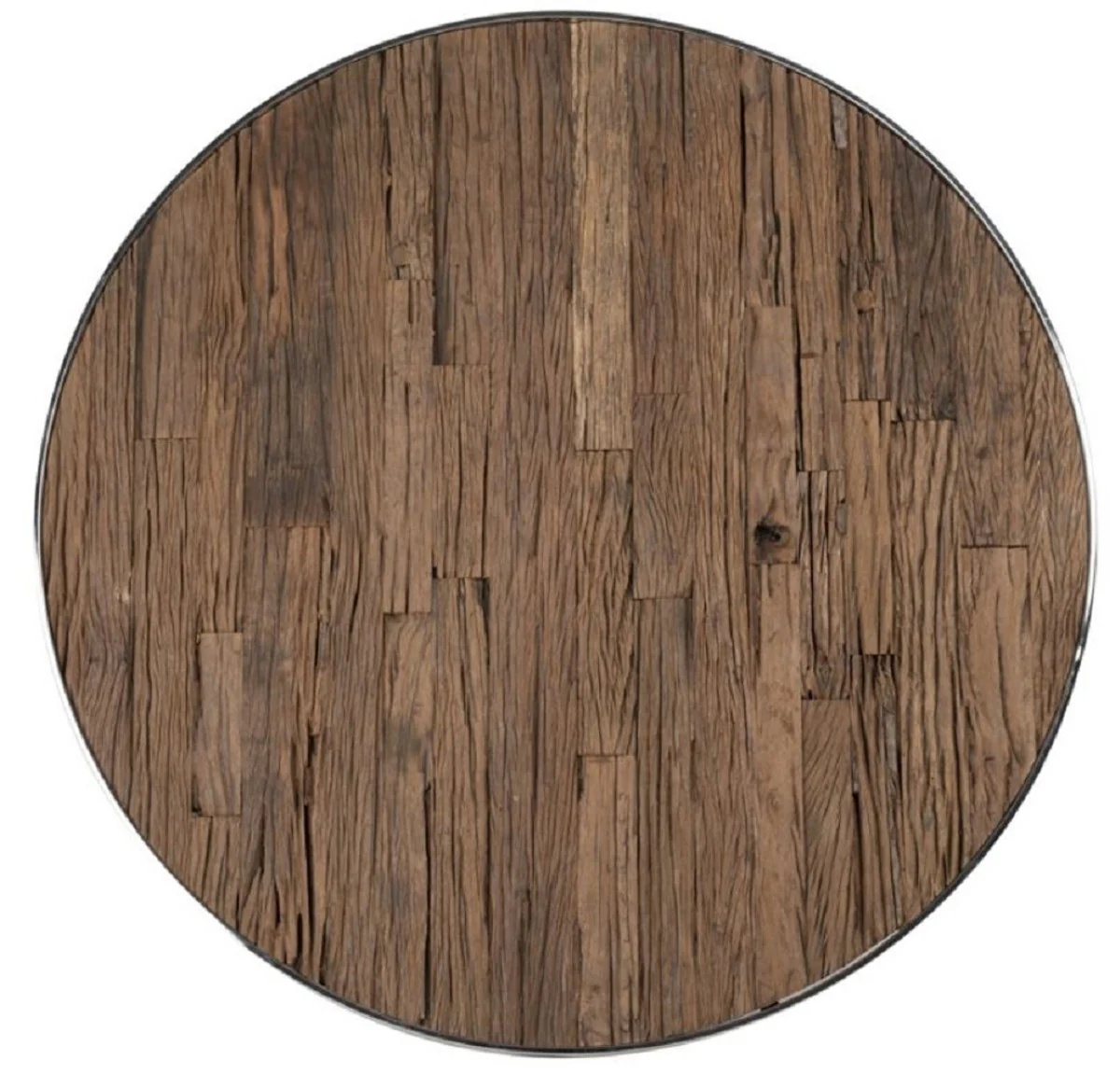 Luxus Esstisch Silber / Braun Ø 140 x H. 75 cm - Runder Edelstahl Küchentisch mit Massivholz Tischplatte und Glasplatte - Esszimmer Möbel - Luxus Möbel - Luxus Einrichtung