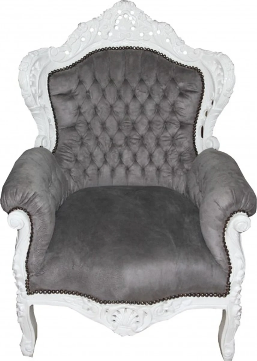 Barock Sessel King Grau /Weiß - Antik Stil