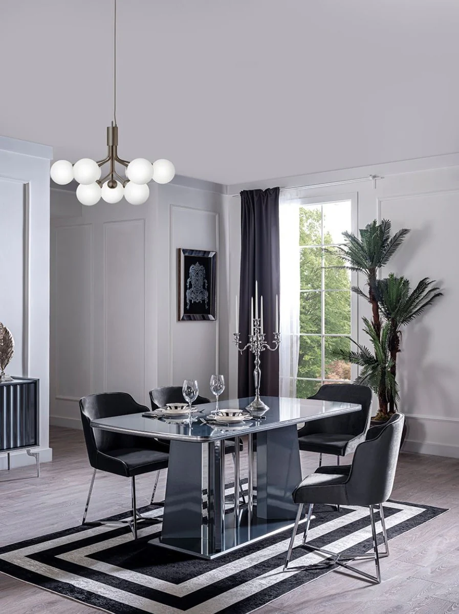 Luxus Esstisch Blau / Silber 182 x 92 x H. 77 cm - Esszimmertisch - Küchentisch - Edle Esszimmer Möbel