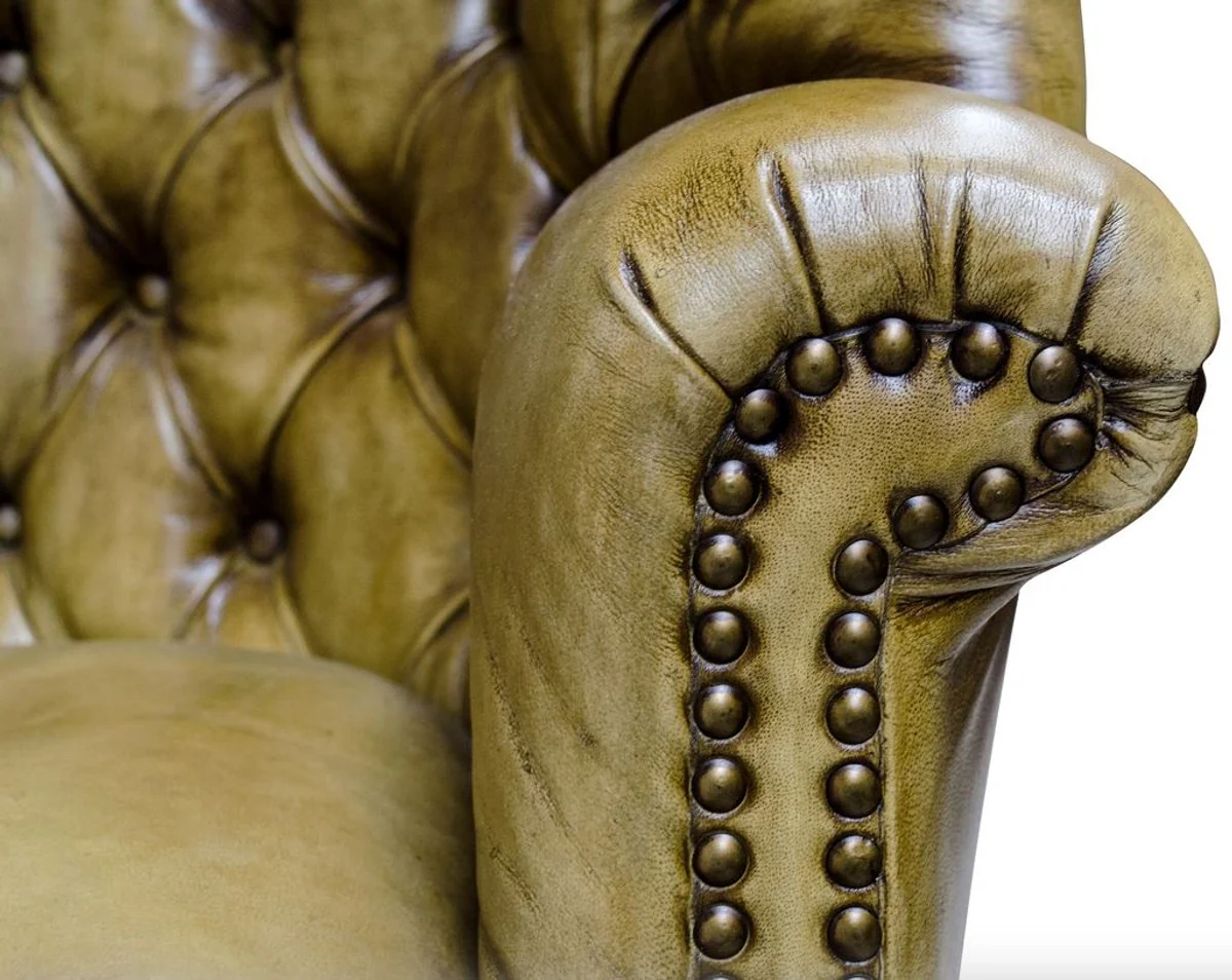 Luxus Echtleder Sessel Gelb / Schwarz 84 x 85 x H. 112 cm - Luxus Hotel Möbel