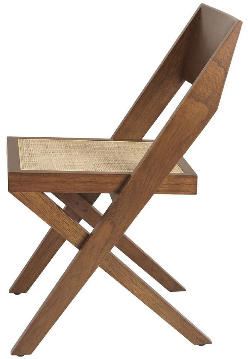 Luxus Esszimmerstuhl Braun / Naturfarben 53 x 56 x H. 85 cm - Massivholz Stuhl mit Rattangeflecht - Luxus Esszimmer Möbel