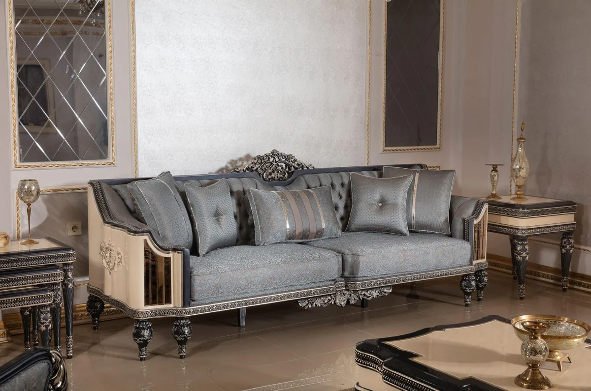 Luxus Barock Beistelltisch Beige / Schwarz / Gold - Prunkvoller Massivholz Tisch im Barockstil - Barock Wohnzimmer Möbel - Edel & Prunkvoll