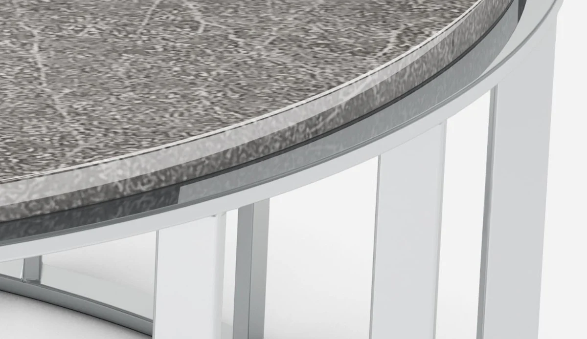 Luxus Couchtisch Grau / Silber Ø 100 x H. 42 cm - Runder Wohnzimmertisch mit Emperador Marmorplatte und Edelstahl Gestell - Wohnzimmermöbel - Luxus Qualität