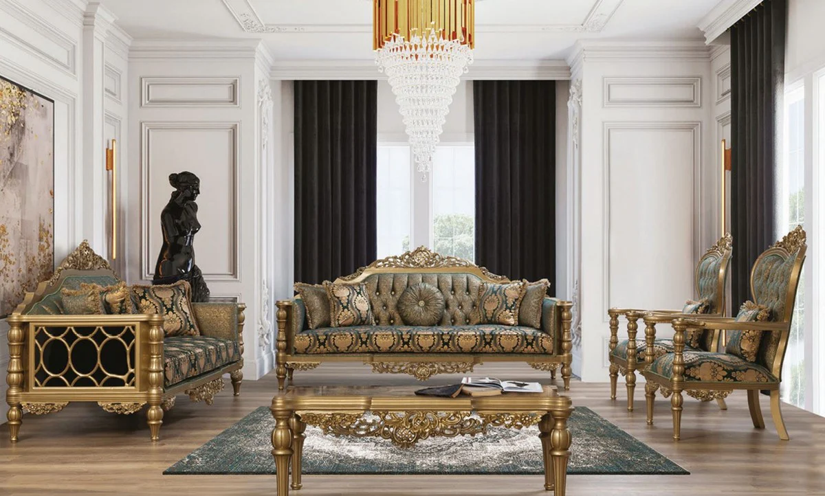 Luxus Barock Couchtisch Gold - Handgefertigter Massivholz Tisch im Barockstil - Barock Wohnzimmer Möbel - Edel & Prunkvoll
