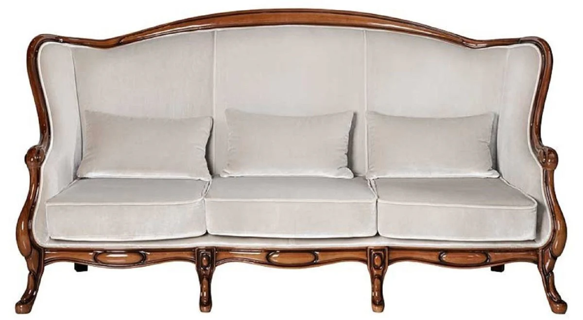 Luxus Jugendstil Sofa Grau / Dunkelbraun Hochglanz 202 x 85 x H. 100 cm - Elegantes Wohnzimmer Sofa - Wohnzimmer Möbel - Luxus Möbel im Jugendstil - Barock & Jugendstil Möbel
