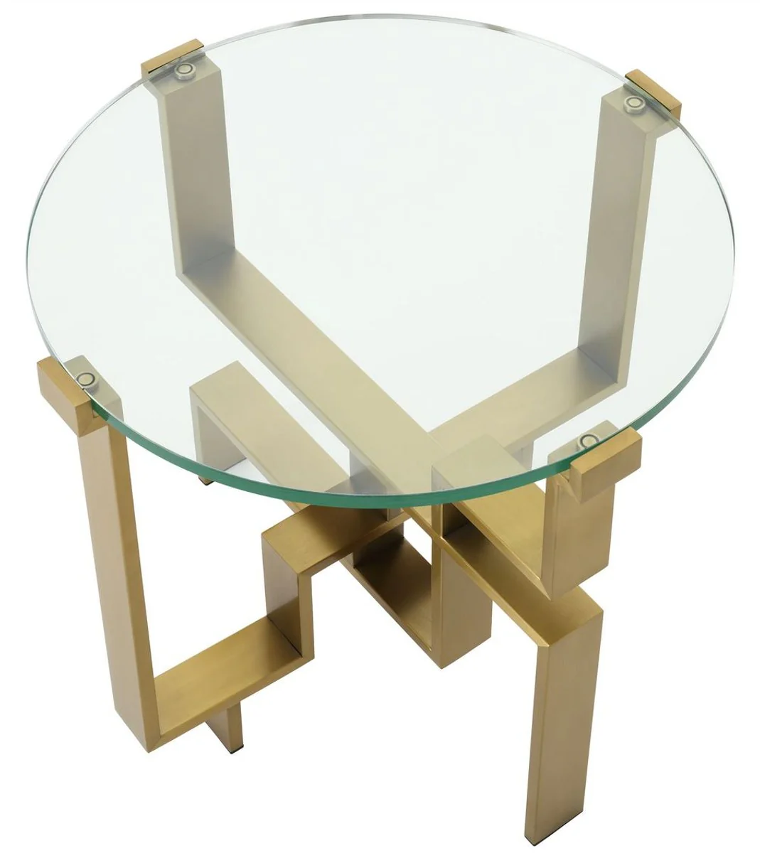 Luxus Beistelltisch Messing Ø 60 x H. 54,5 cm - Runder Edelstahl Tisch mit Glasplatte - Luxus Möbel - Wohnzimmer Möbel - Hotel Möbel - Luxus Einrichtung - Wohnzimmer Einrichtung