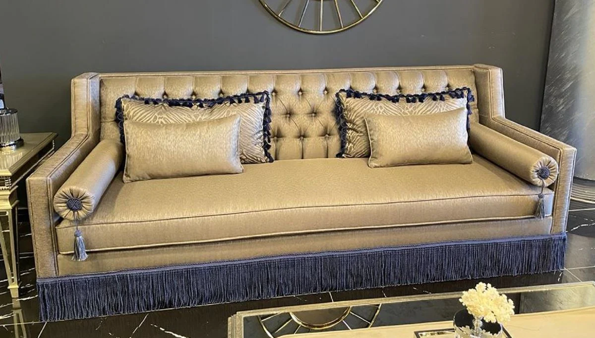 Luxus Art Deco Chesterfield Sofa Gold / Lila - Handgefertigtes Massivholz Wohnzimmer Sofa - Luxus Art Deco Chesterfield Wohnzimmer Möbel