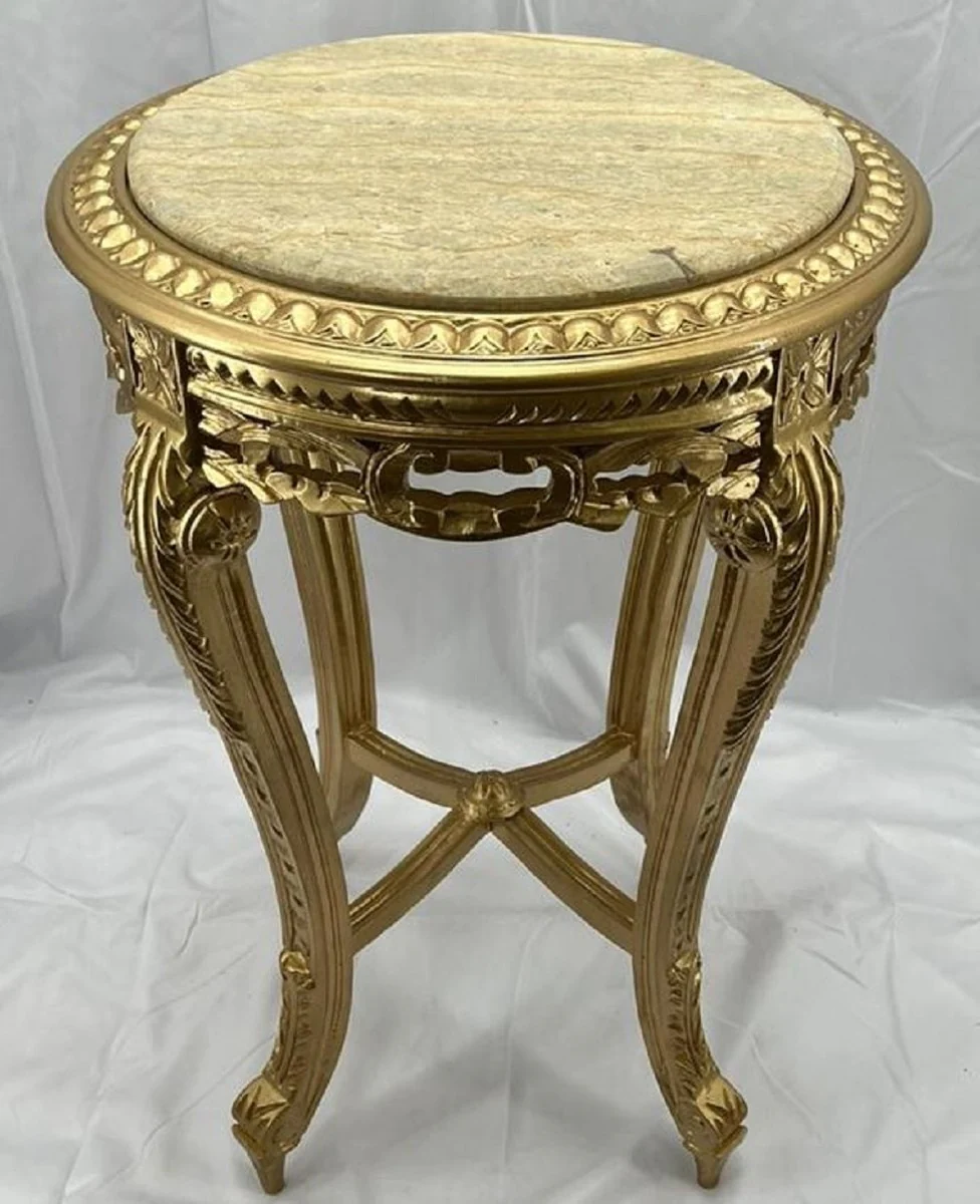 Barock Beistelltisch Gold / Creme - Handgefertigter Antik Stil Massivholz Tisch mit Marmorplatte - Wohnzimmer Möbel im Barockstil - Antik Stil Möbel - Barock Einrichtung - Barock Möbel