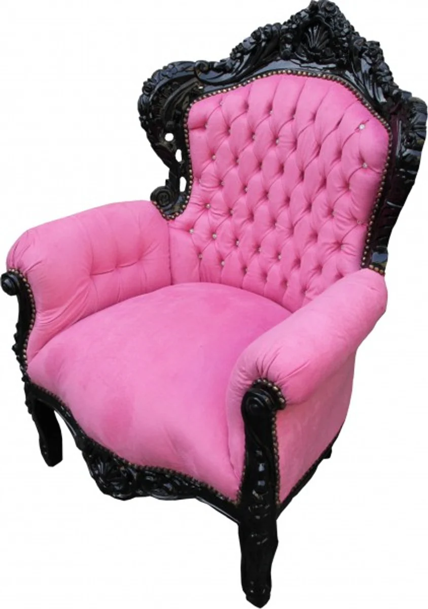 Barock Sessel King Rosa / Schwarz mit Glitzersteinen - Limited Edition
