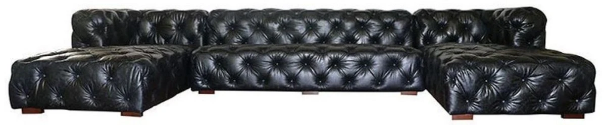 Luxus Chesterfield Leder U-Form Sofa Vintage Schwarz / Braun 415 x 200 x H. 74 cm - 3-Teiliges Echtleder Wohnzimmer Sofa - Wohnzimmer Möbel - Chesterfield Möbel - Luxus Möbel