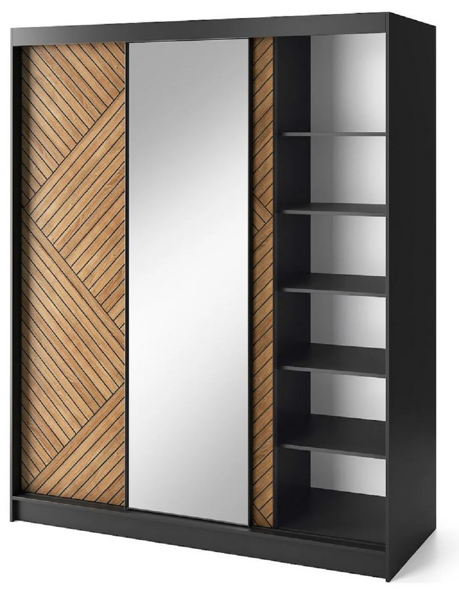Luxus Schlafzimmerschrank Schwarz / Braun 180 x 60 x H. 220 cm - Verspiegelter Kleiderschrank mit 3 Schiebetüren - Schlafzimmer Möbel - Hotel Möbel - Luxus Möbel
