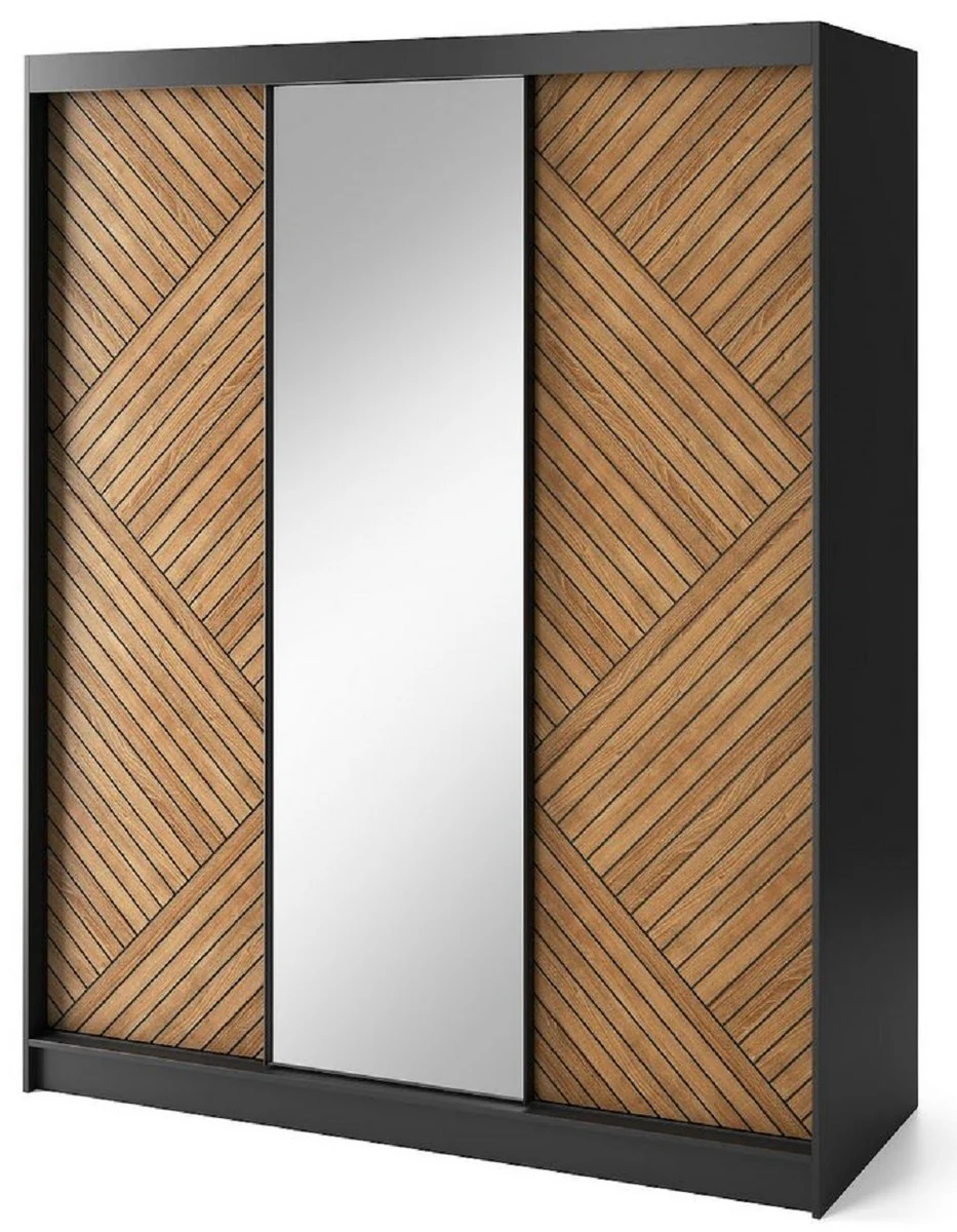 Luxus Schlafzimmerschrank Schwarz / Braun 180 x 60 x H. 220 cm - Verspiegelter Kleiderschrank mit 3 Schiebetüren - Schlafzimmer Möbel - Hotel Möbel - Luxus Möbel