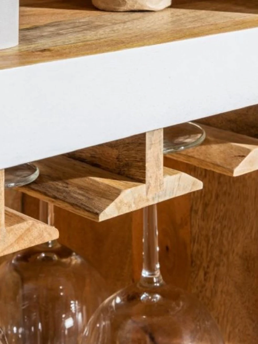 Landhausstil Weinschrank Weiß / Naturfarben 72 x 40 x H. 196 cm - Handgefertigter Massivholz Barschrank - Barmöbel im Landhausstil