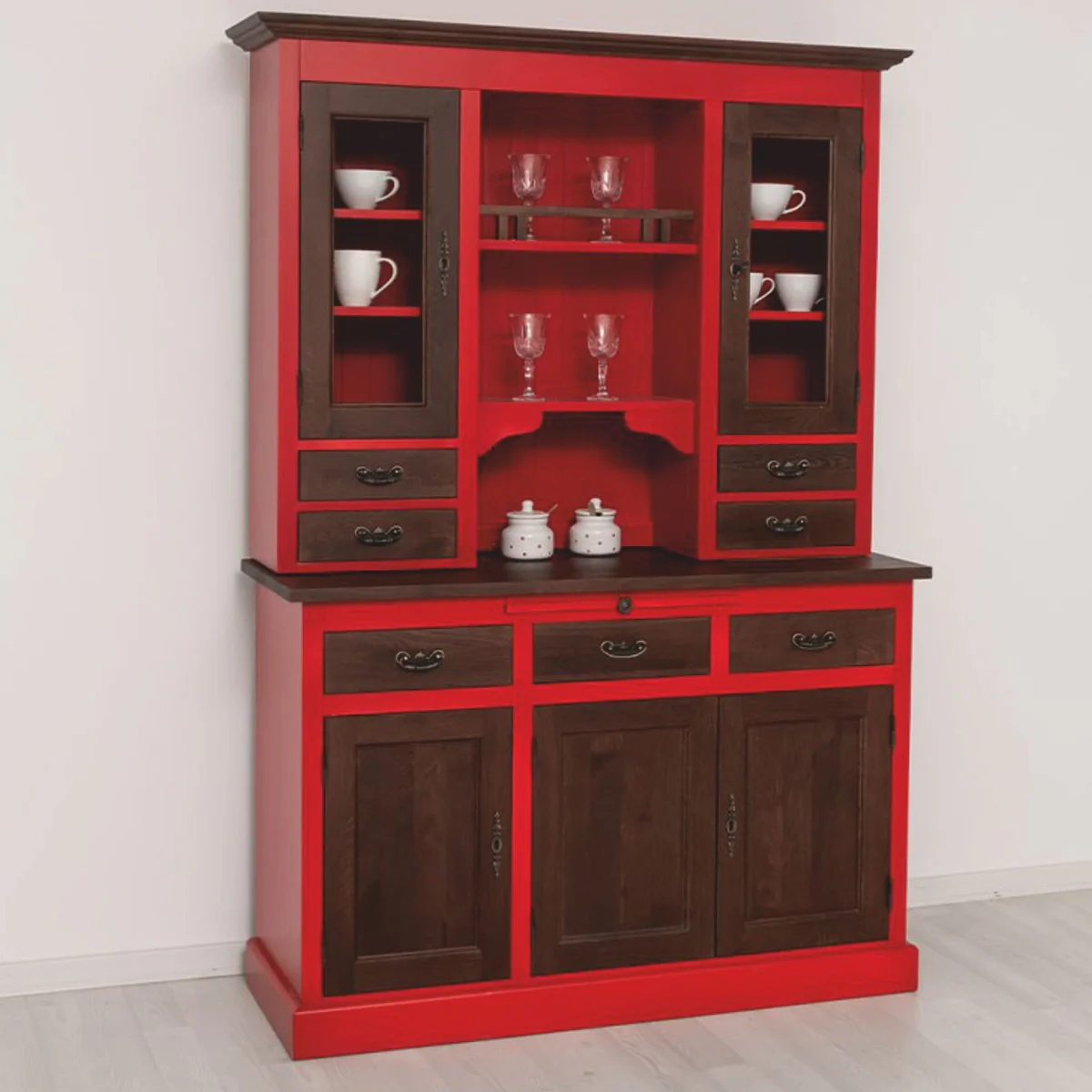 Landhausstil Esszimmer Schrank Rot / Dunkelbraun 138 x 50 x H. 197 cm - Esszimmer Möbel