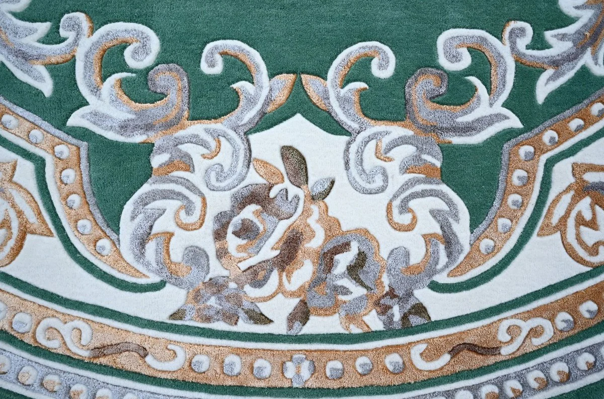 Runder Pompöös by Luxus Barock Teppich Krone von Harald Glööckler Grün / Weiß / Braun Ø 300 cm