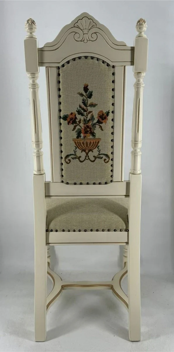 Luxus Barock Esszimmer Stuhl Grau / Creme / Gold - Barock Esszimmer Möbel