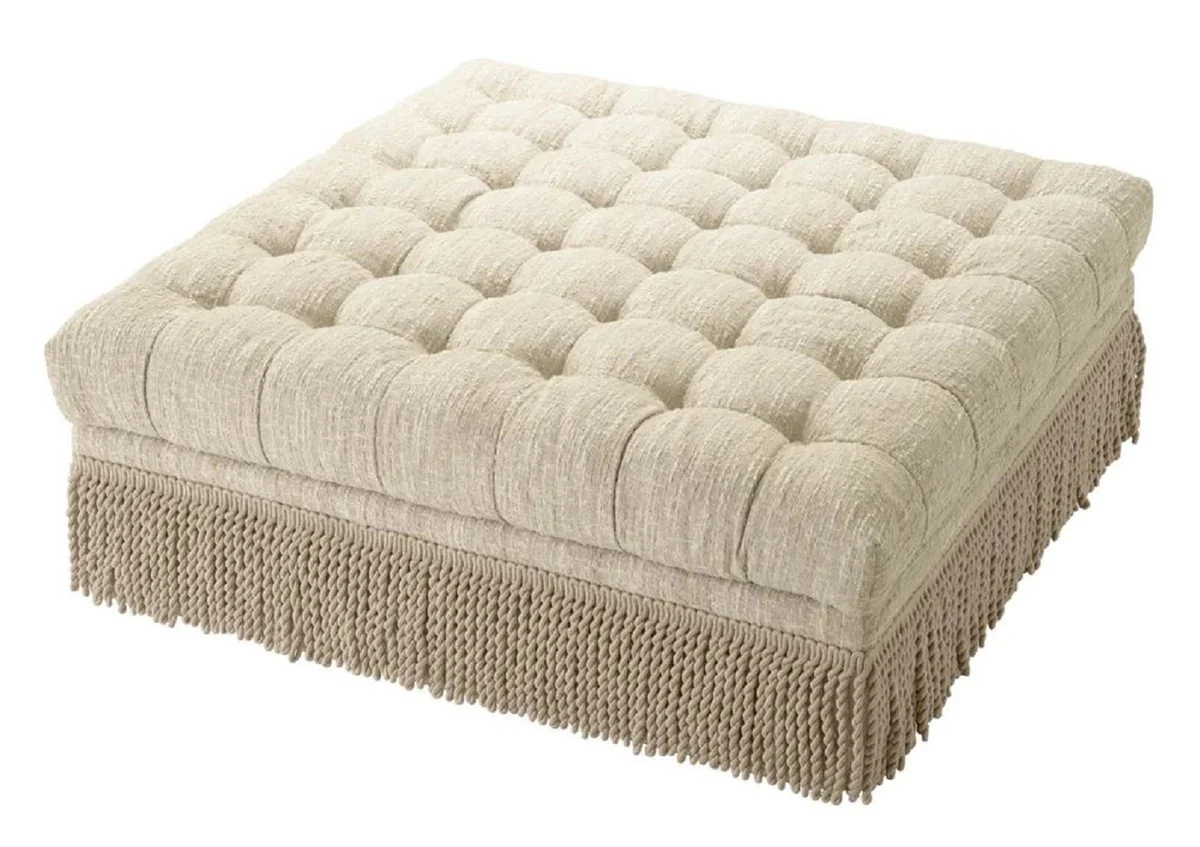 Luxus Chesterfield Hocker Creme 125 x 125 x H. 47 cm - Quadratischer Fußhocker