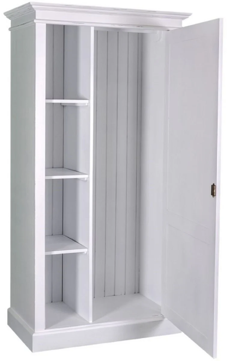 Landhausstil Kleiderschrank Antik Weiß 100 x 67 x H. 200 cm - Massivholz Schlafzimmerschrank mit Tür - Landhausstil Schlafzimmermöbel
