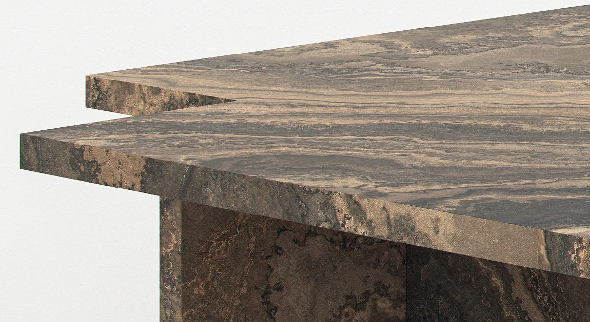 Luxus Marmor Couchtisch Beige / Grau / Schwarz 95 x 95 x H. 35 cm - Edler Wohnzimmertisch aus hochwertigem Eramosa Marmor - Luxus Wohnzimmer Möbel