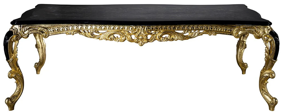 Luxus Barock Esstisch Schwarz / Gold 230 x 114 x H. 80 cm - Prunkvoller Massivholz Esszimmertisch - Esszimmer Möbel im Barockstil