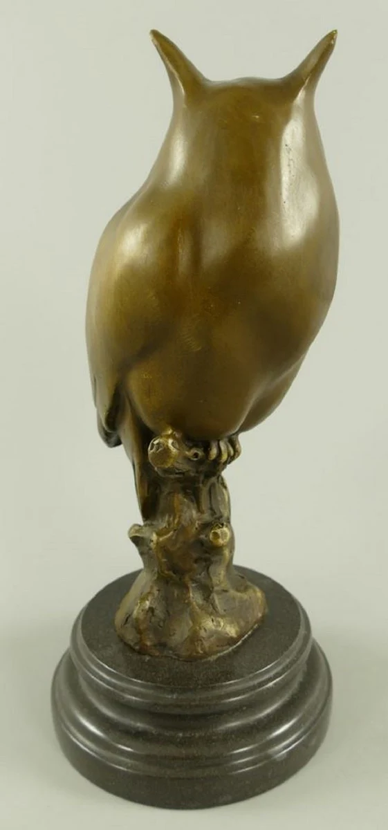 Luxus Bronze Deko Figur Eule auf Marmorsockel Bronze / Schwarz 14 x 14 x H. 30 cm - Bronze Deko Skulptur - Schreibtisch Deko - Deko Accessoires - Luxus Accessoires