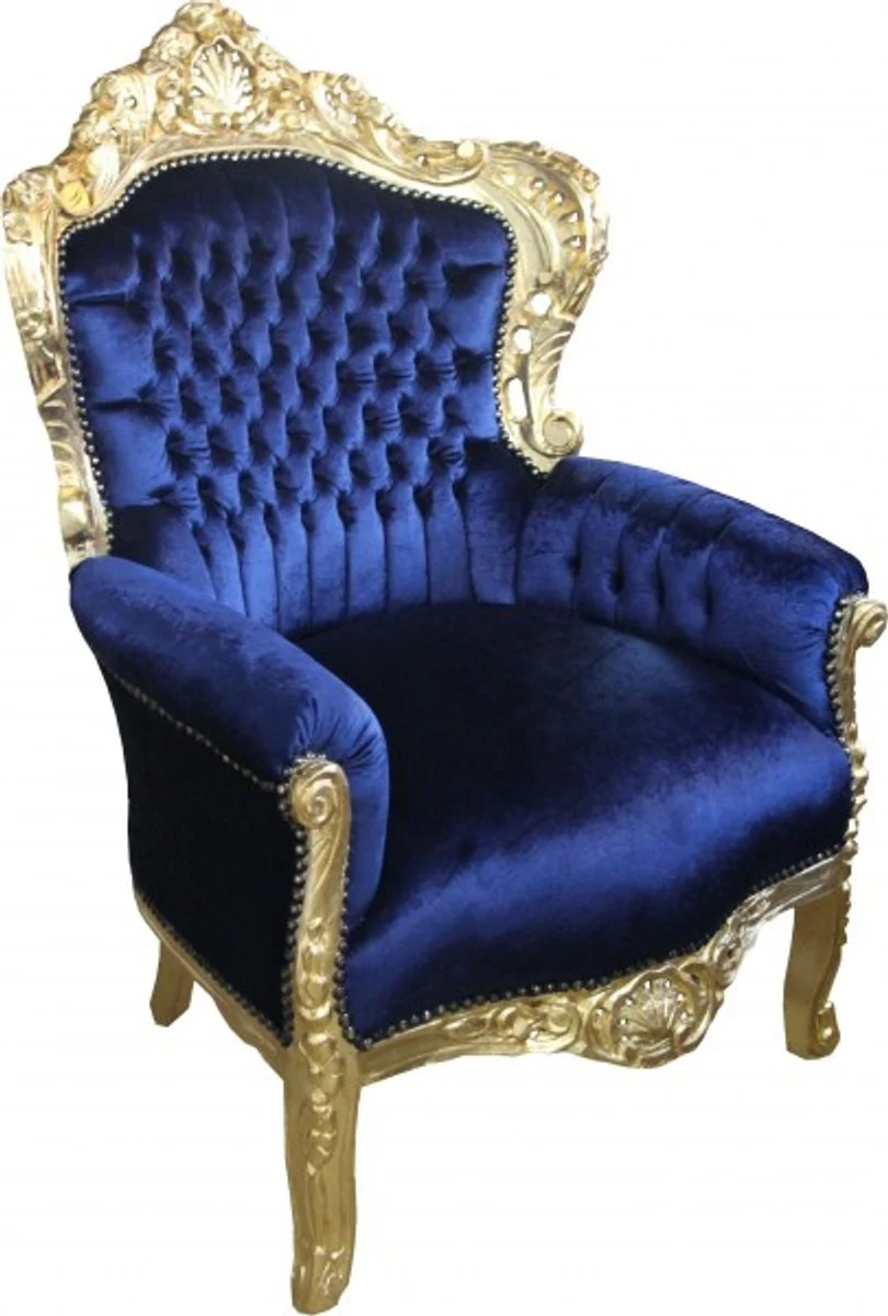 Barock Sessel King Royalblau / Gold 85 x 85 x H. 120 cm