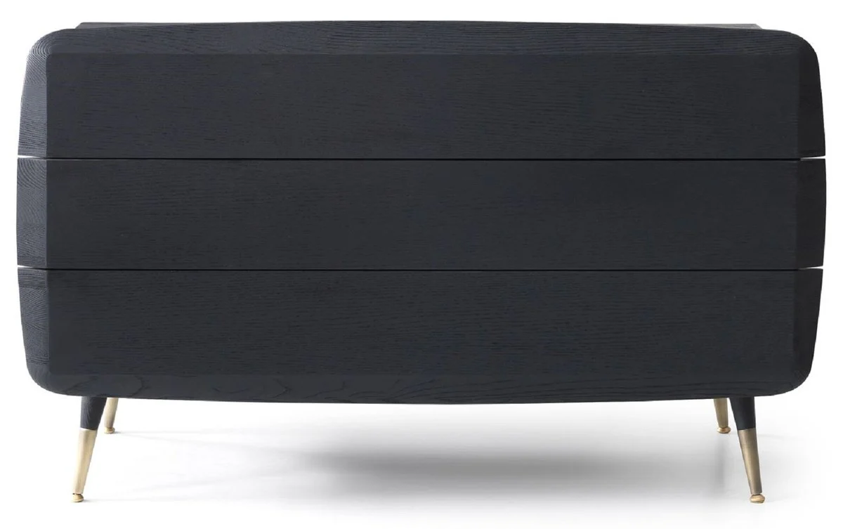 Luxus Massivholz Kommode mit 3 Schubladen Schwarz / Antik Messing 123 x 55 x H. 78 cm - Schlafzimmer Kommode - Schlafzimmer Möbel - Luxus Möbel - Luxus Einrichtung - Möbel Luxus