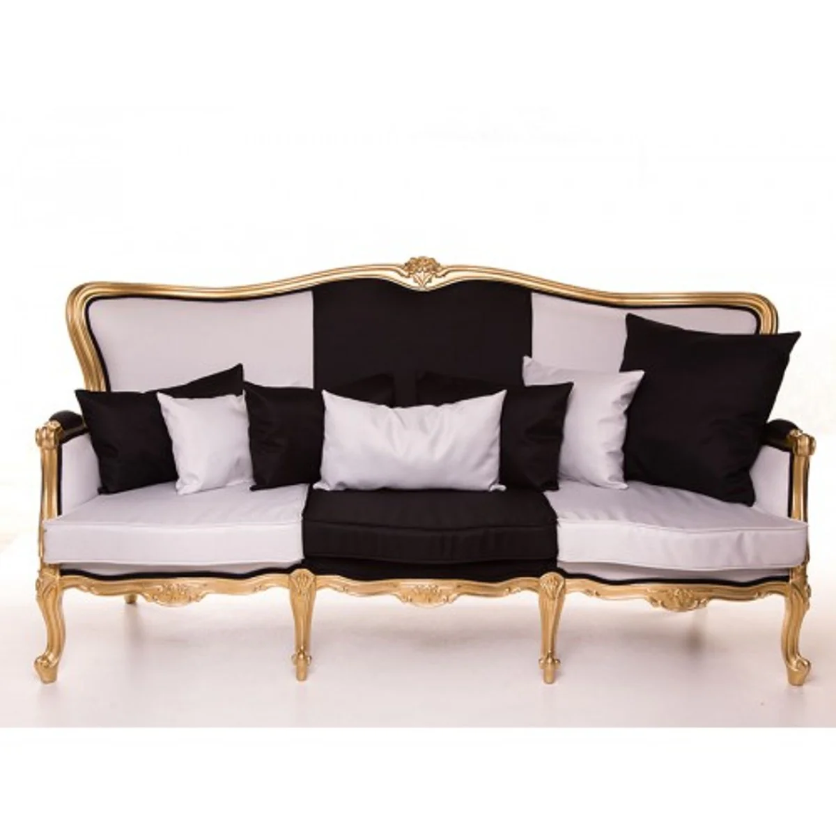 Luxus Barock Sofa Schwarz / Weiß / Gold 210 cm - Sitzbank Möbel - Luxury Hotel Collection