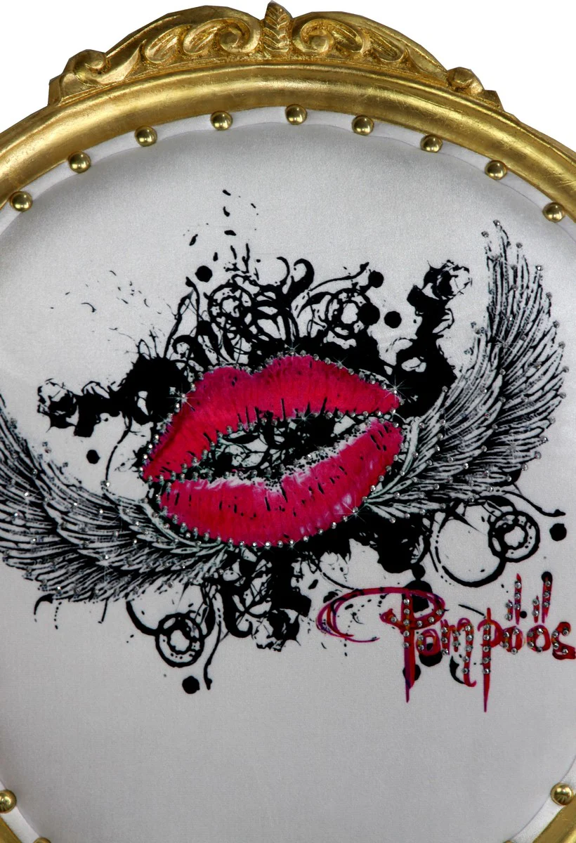 Pompöös by Luxus Barock Esszimmer Stuhl Schwarz / Weiß Streifen / Gold - Pink Lips - Pompööser Barock Stuhl designed by Harald Glööckler