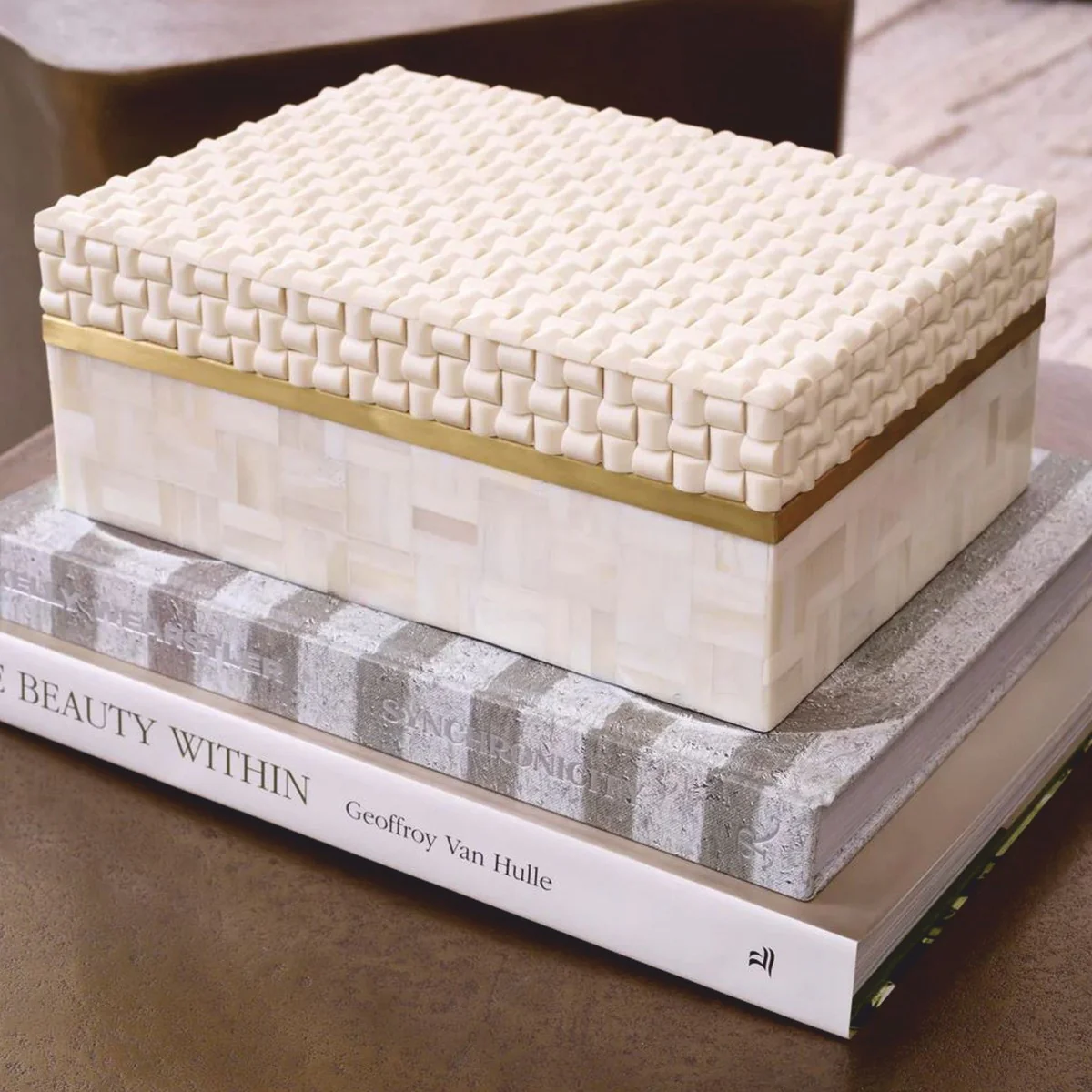 Luxus Aufbewahrungsbox Creme / Vintage Messing 28,5 cm - Luxus Accessoires