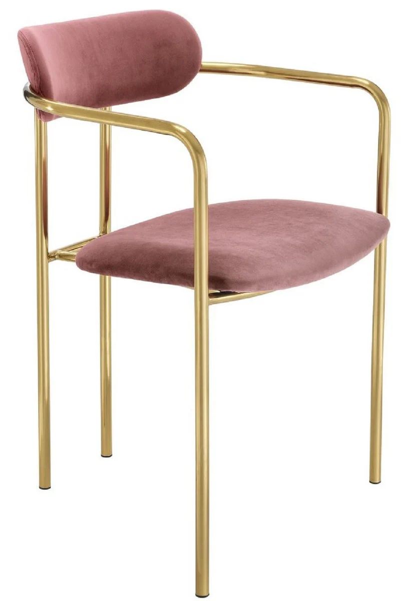 Luxus Esszimmerstühle mit Armlehnen Rosa / Gold 53 x 50 x H. 74 cm - Küchenstühle mit edlem Samtstoff - Esszimmer Set - Esszimmer Möbel