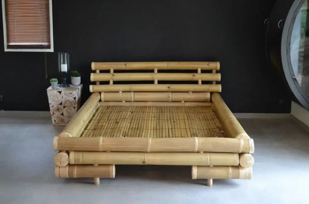 Luxus Doppelbett Naturfarben 190 x 245 x H. 70 cm - Bambus Bett - Schlafzimmer Möbel - Bambus Möbel - Luxus Möbel - Luxus Einrichtung