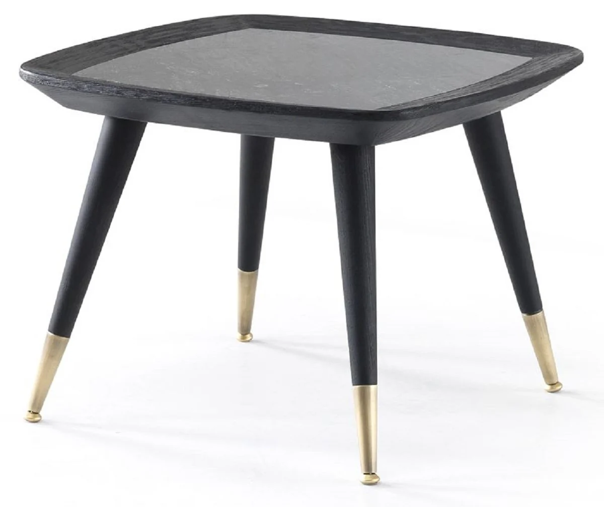 Luxus Beistelltisch Schwarz / Grün / Antik Messing 60 x 60 x H. 44 cm - Quadratischer Tisch mit Marmorplatte - Wohnzimmer Möbel - Hotel Möbel - Luxus Möbel
