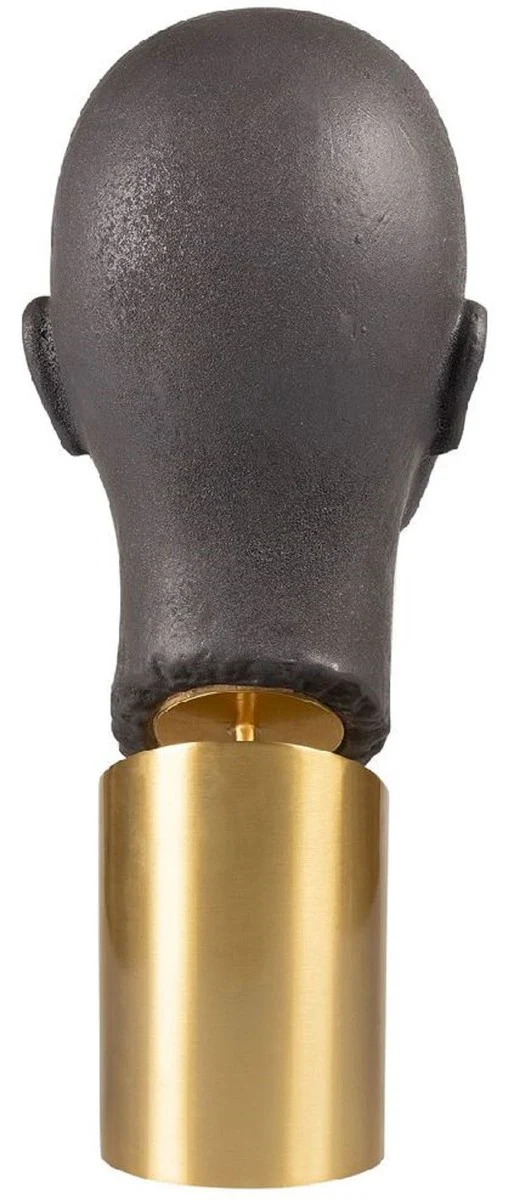 Luxus Deko Büste Kopf Braun / Messing 15,5 x 20 x H. 41 cm - Steingut Deko Skulptur mit Messing Sockel - Wohnzimmer Deko - Luxus Deko Accessoires