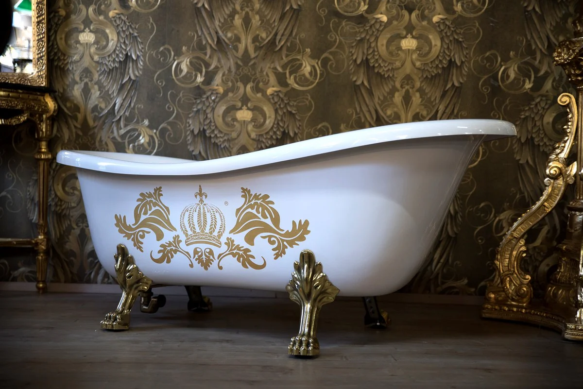 Pompöös by Luxus Badewanne Deluxe freistehend von Harald Glööckler Weiß / Gold / Weiß 1560mm mit goldfarbenen Löwenfüssen