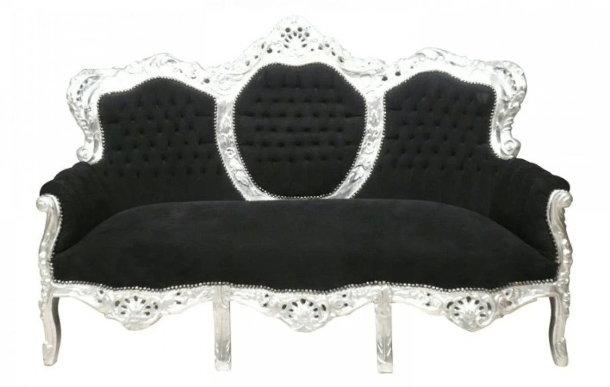 Barock Sofa Garnitur King Schwarz/Silber - Möbel Wohnzimmer Couch