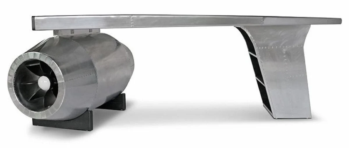 Vintage Flieger Schreibtisch Silber 230 x 120 x H. 80 cm - Aluminium Flugzeug Design Bürotisch - Aluminium Flugzeug Büro Möbel