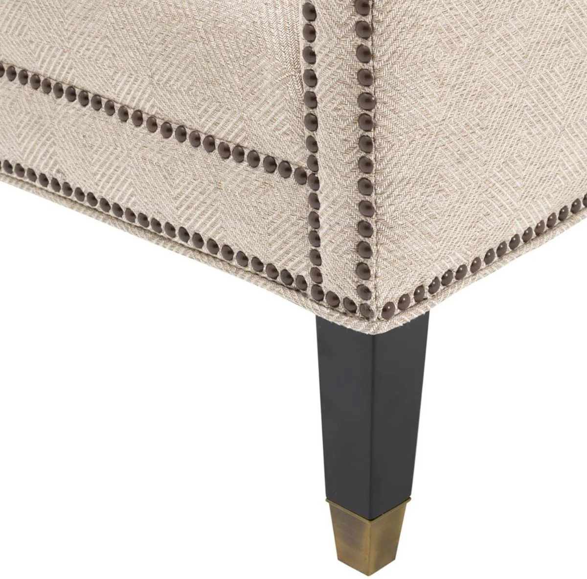 Luxus Sofa Sandfarben / Schwarz / Antik Messingfarben 210 x 80 x H. 75 cm - Wohnzimmermöbel