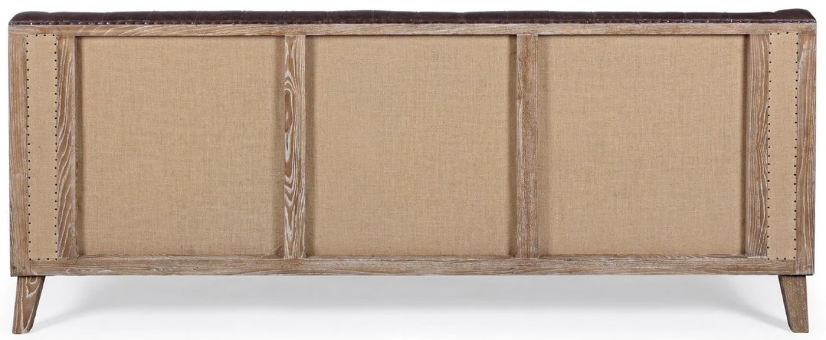 Luxus Chesterfield Kunstleder Sofa Dunkelbraun / Naturfarben 194,5 x 85 x H. 85 cm - Wohnzimmer Sofa - Wohnzimmer Möbel - Chesterfield Möbel - Luxus Möbel - Luxus Einrichtung