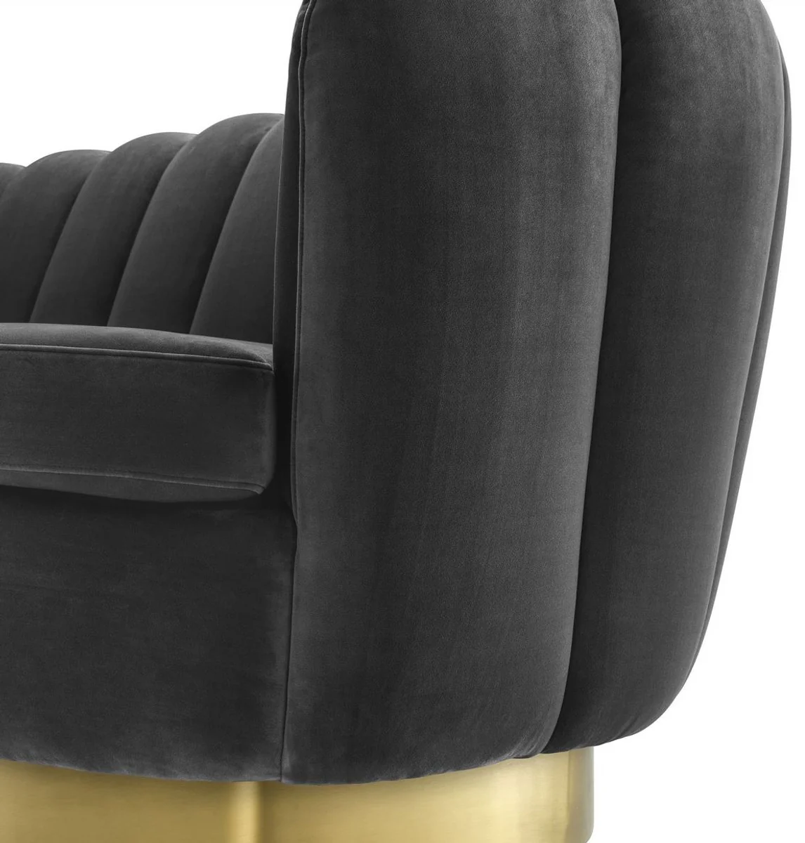 Luxus Samt Sofa Dunkelgrau / Messingfarben 225 x 90 x H. 80 cm - Wohnzimmer Sofa - Luxus Qualität