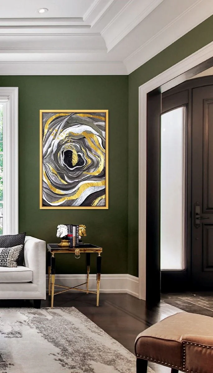 Luxus Beistelltisch Schwarz / Gold 50 x 50 x H. 60 cm - Quadratischer Tisch mit Kunstmarmor Tischplatte - Luxus Wohnzimmer Möbel - Hotel Möbel - Luxus Einrichtung - Hotel Einrichtung