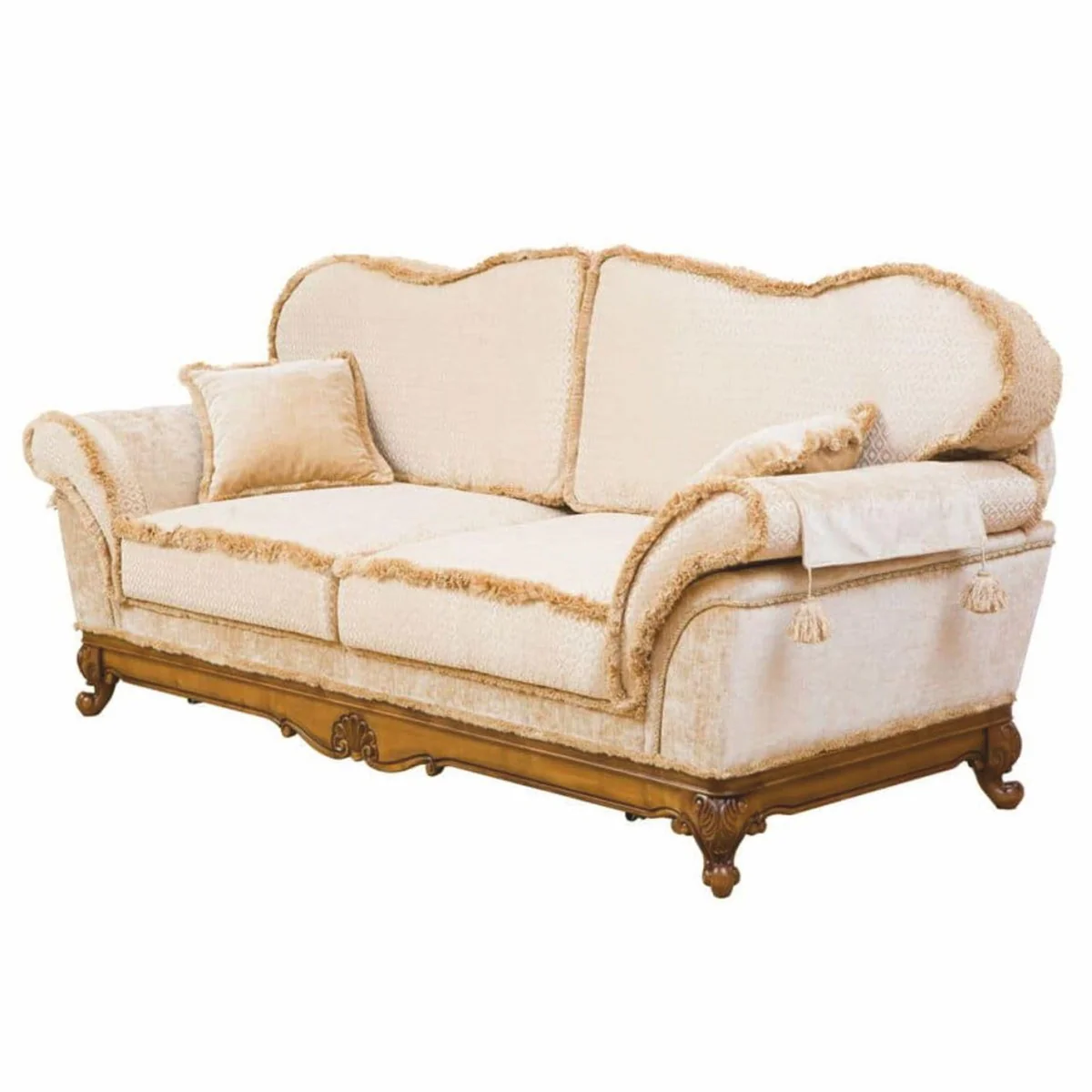 Luxus Barock Sofa Creme / Braun 210 cm - Barock Wohnzimmer Möbel