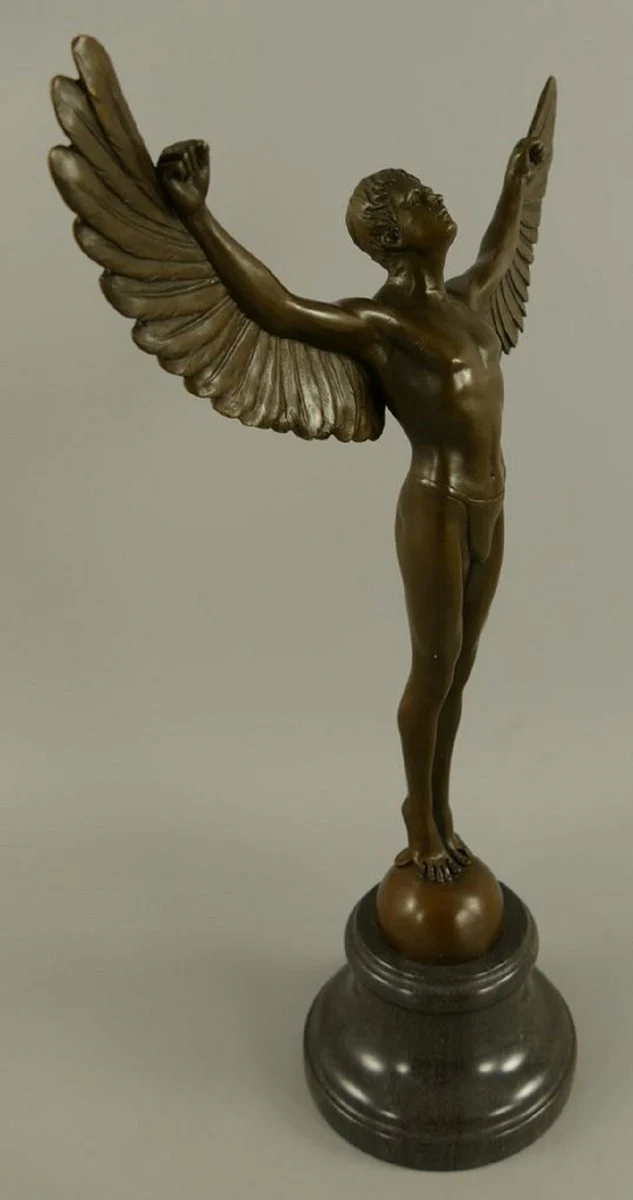 Luxus Jugendstil Deko Skulptur Icarus Bronze / Schwarz 27 x 12 x H. 40 cm - Bronze Figur mit Marmorsockel - Barock & Jugendstil Bronze Skulpturen