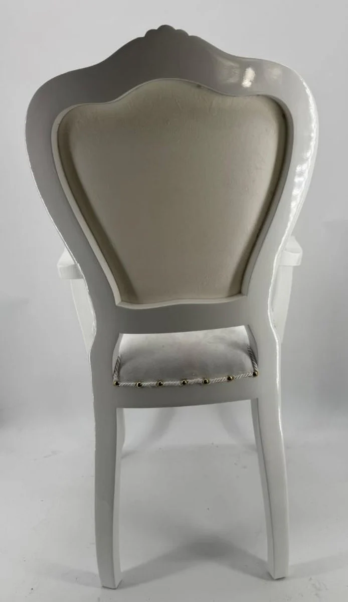 Luxus Barock Esszimmer Stuhl mit Armlehnen Grau / Creme - Barock Möbel