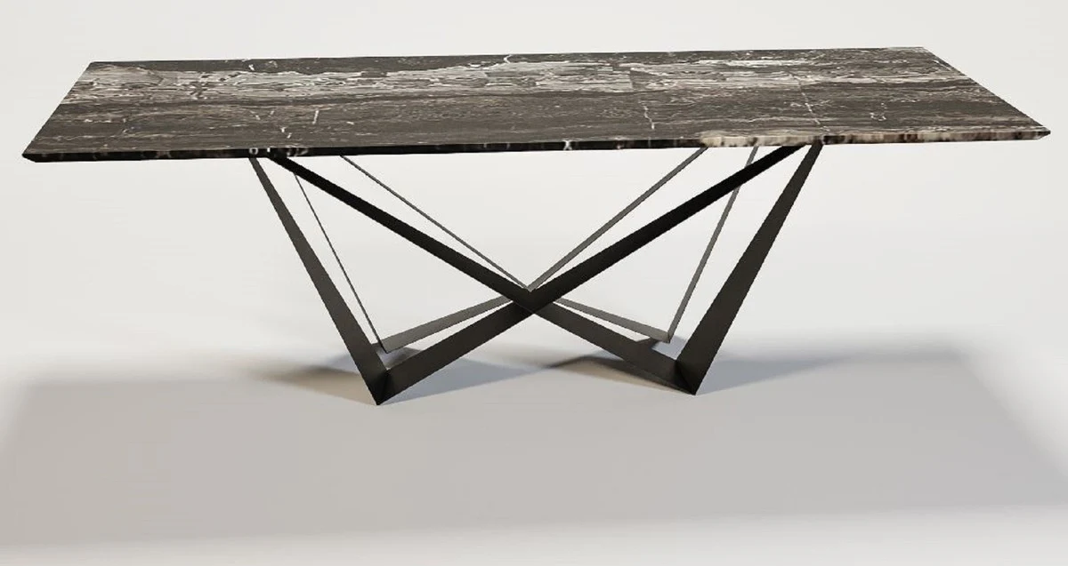 Luxus Esstisch Mehrfarbig / Schwarz 240 x 120 x H. 76 cm - Rechteckiger Küchentisch mit Marmorplatte - Luxus Esszimmer Möbel