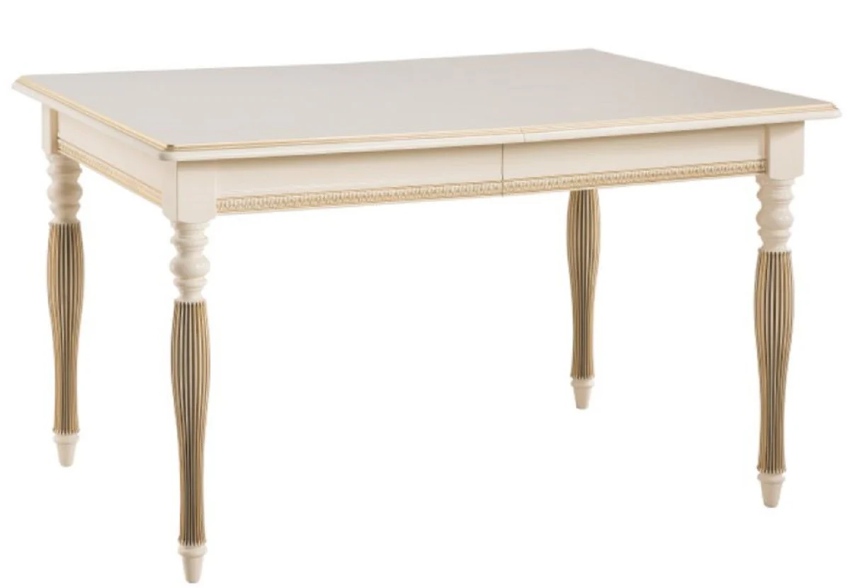 Luxus Barock Esszimmer Set Creme / Gold / Orange - Ausziehbarer Küchentisch mit 4 Esszimmerstühlen - Esszimmermöbel im Barockstil