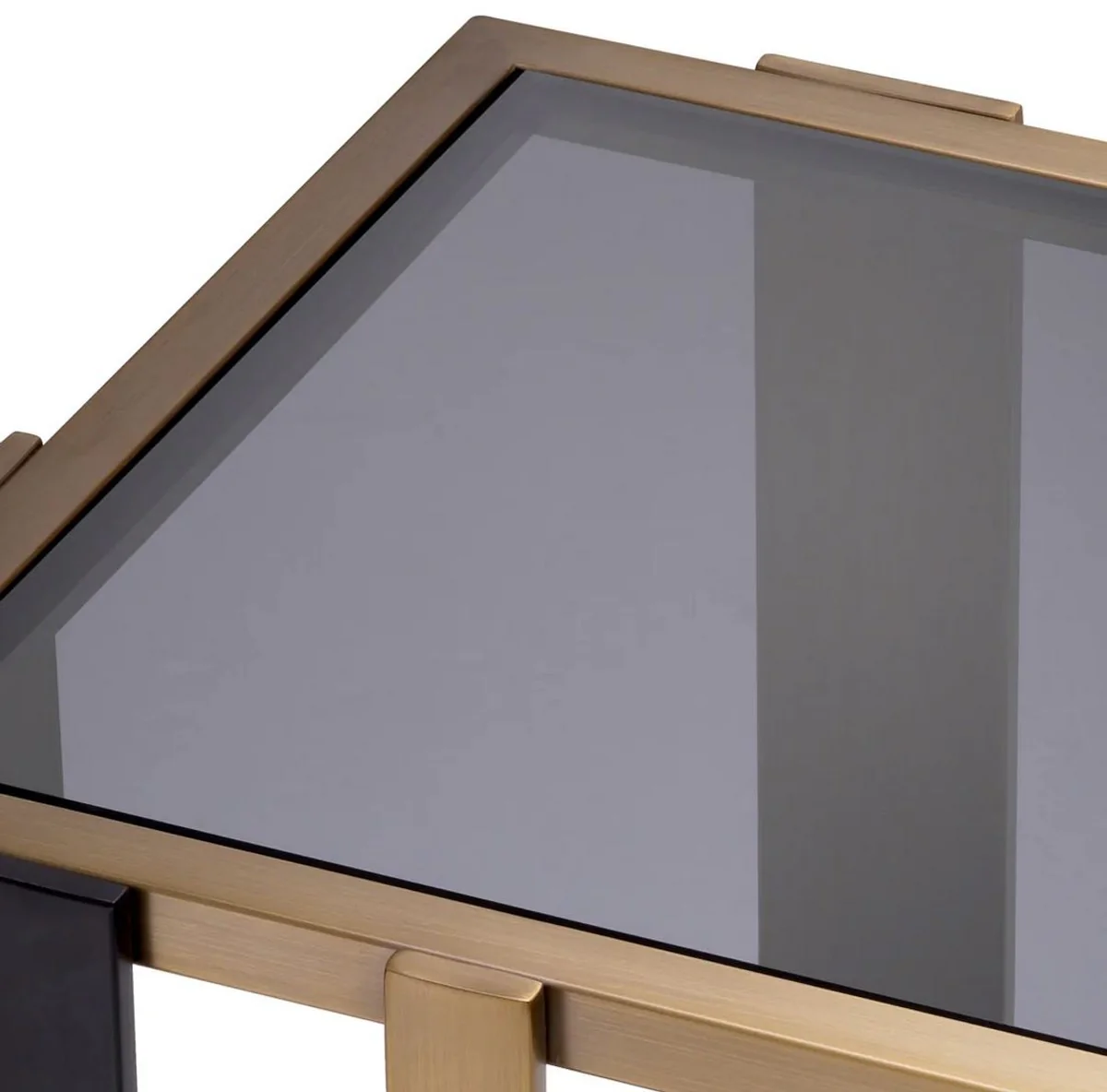 Luxus Beistelltisch Messing / Schwarz / Grau 47,5 x 47,5 x H. 55,5 cm - Quadratischer Tisch mit Glasplatten - Wohnzimmer Möbel - Luxus Möbel - Luxus Qualität