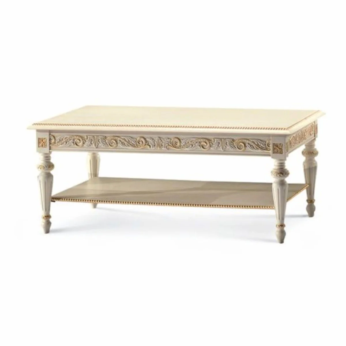 Luxus Barock Couchtisch Weiß / Gold 120 cm - Made in Italy