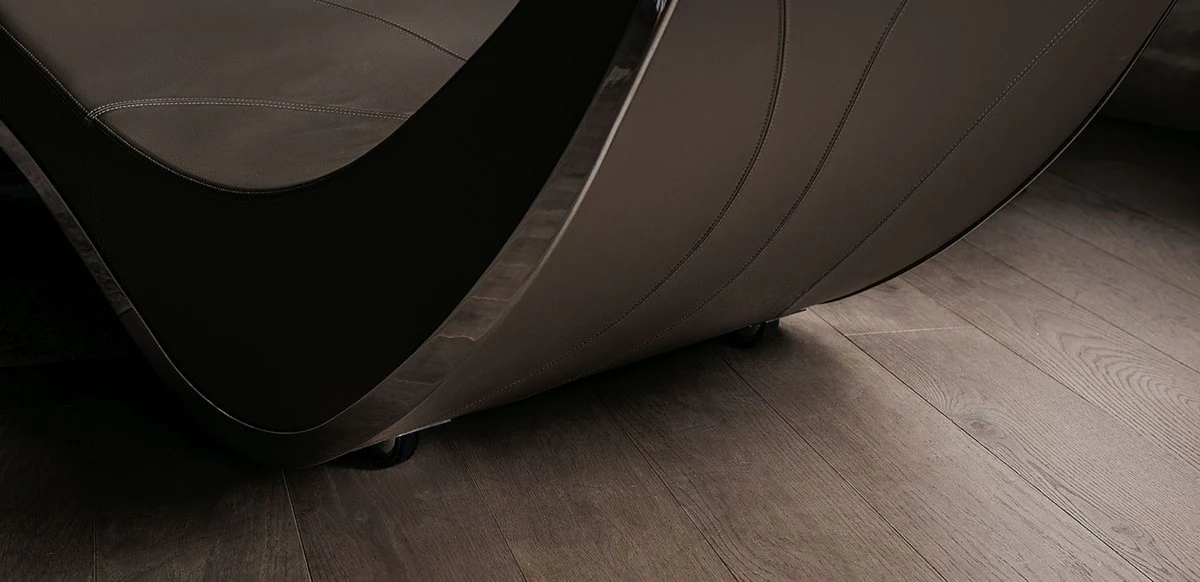 Luxus Designer Liegesessel mit Rollen Braun / Silber 200 x 70 x H. 70 cm - Edle Kunstleder Chaiselongue - Relax Sessel - Relax Liege - Luxus Wohnzimmer Möbel