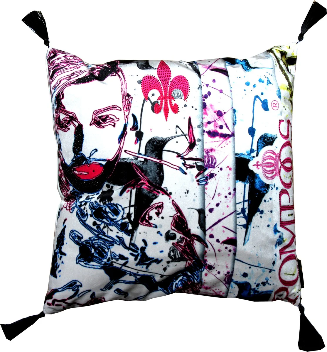 Harald Glööckler Designer Deko Kissen Pompöös by mit Glitzersteinen Weiß - Pink